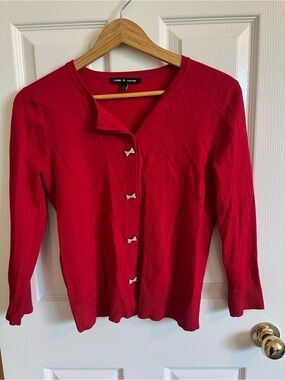 Cable & Gauge Bright Red Bow-Button Cardigan